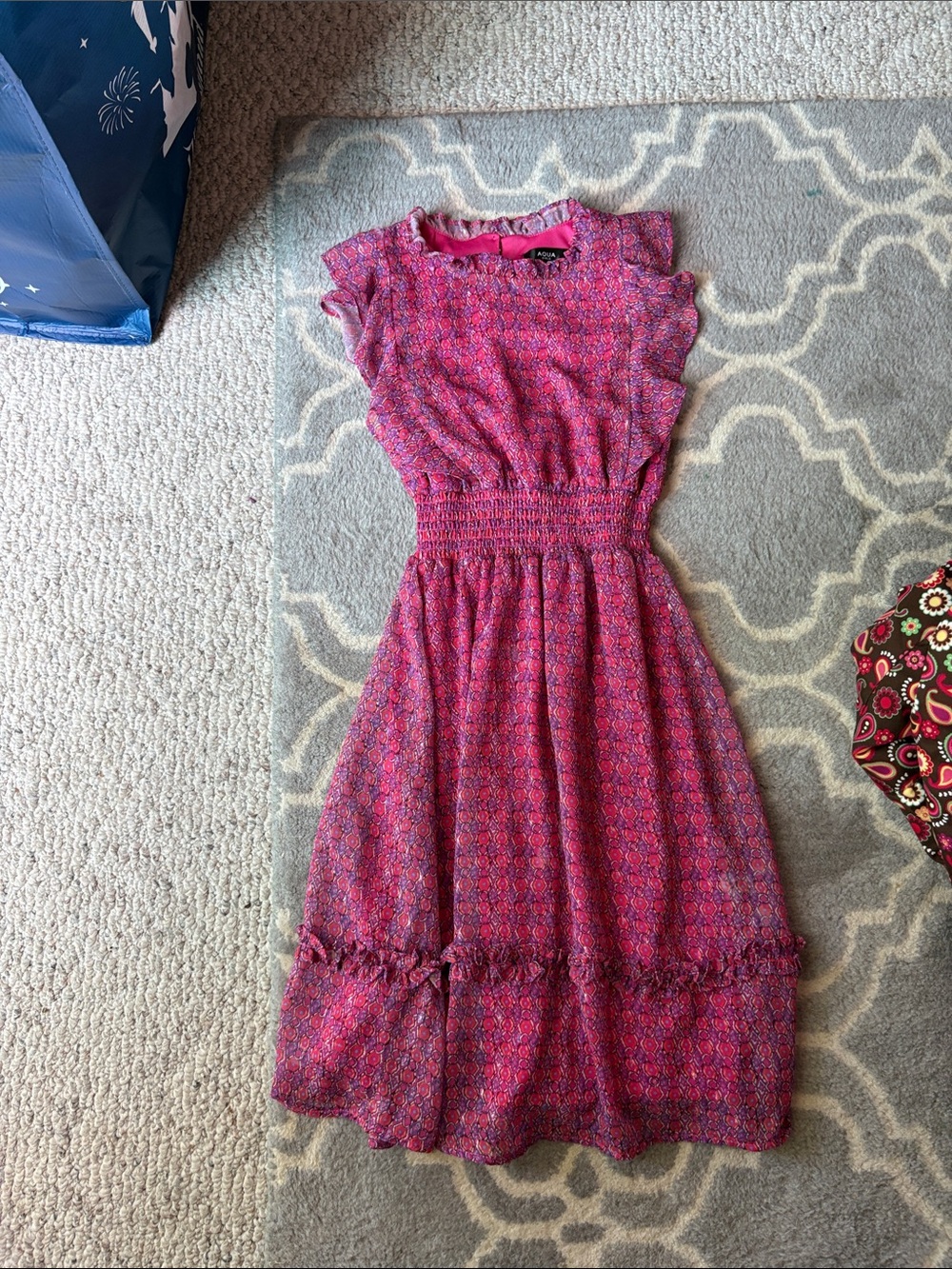Aqua Pink Floral Print Girls' Dress